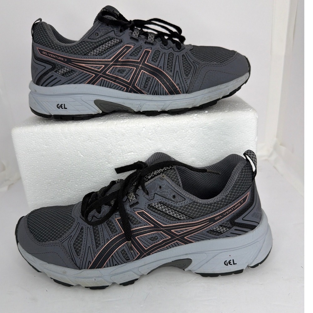 ASICS Gel-Venture 7 Women 8 Wide Trail Running Shoes Grey Rose Gold 1012A477
